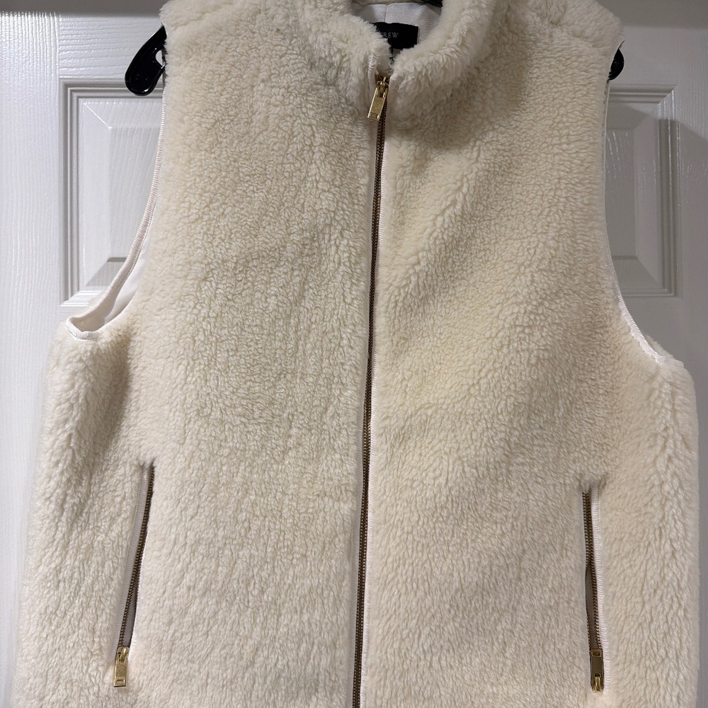 J. Crew faux fur cream vest